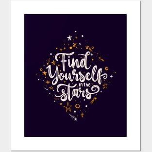 Find Yourself in the Stars - Vintage Hand Lettered Typography Quote Posters and Art